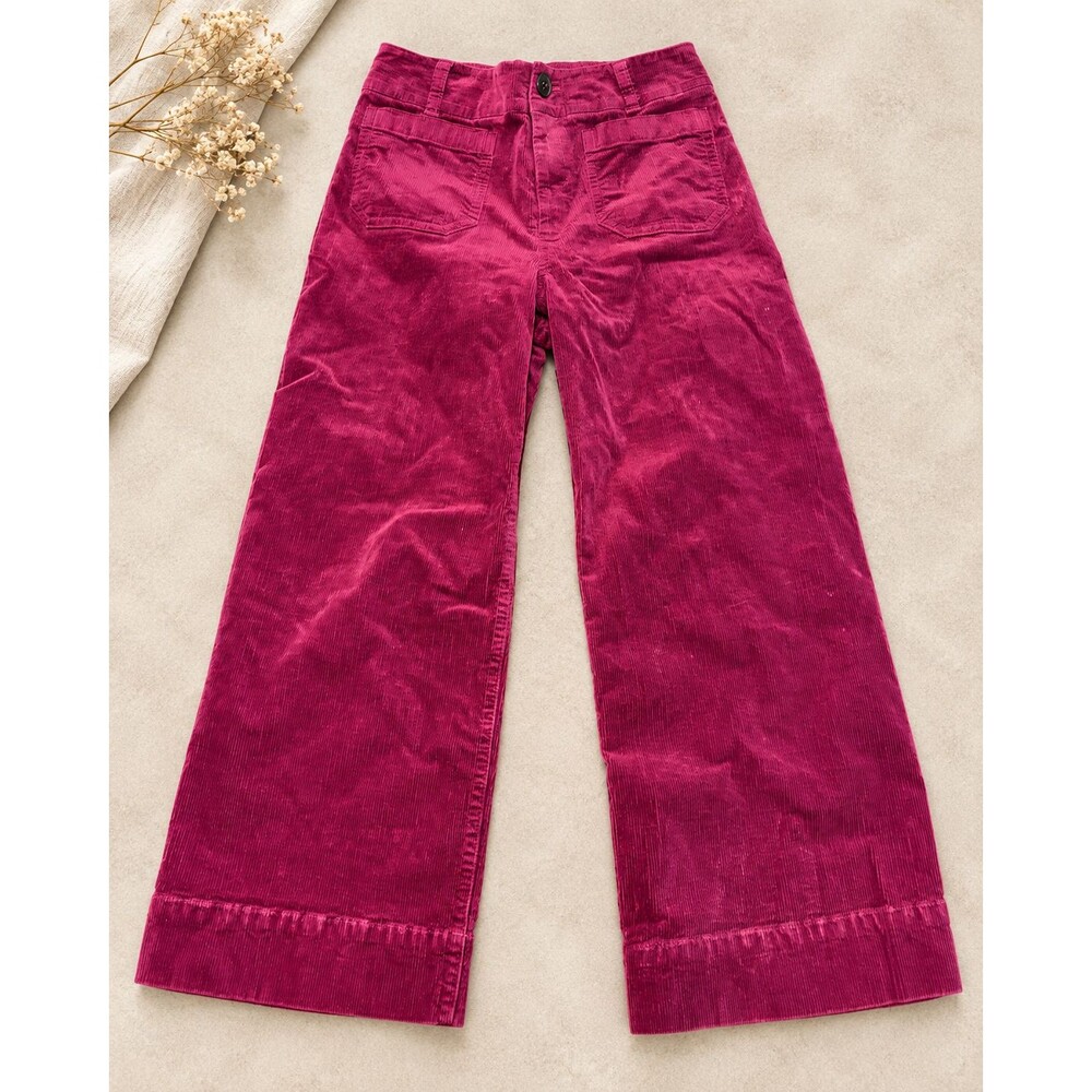 Maeve Anthropologie The Colette Corduroy Crop Wide Leg Pants 26 Magenta Pink